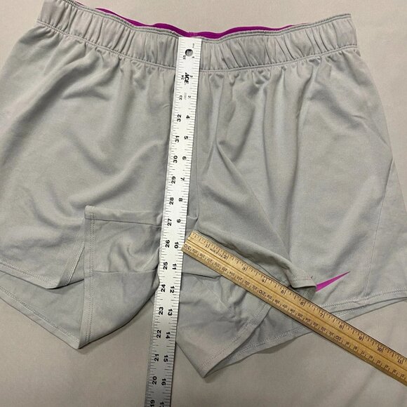 Nike Dri-Fit Activewear Shorts Women Large Gray Pink Swoosh Gym Sports Running - Picture 7 of 10